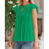 imageBTFBM Women Summer Casual Shirt 2025 Resort Outfits Ruffle Cap Sleeve Front Bow Tie Tops Loose Flowy Beach Blouse ShirtsGreen