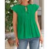 imageBTFBM Women Summer Casual Shirt 2025 Resort Outfits Ruffle Cap Sleeve Front Bow Tie Tops Loose Flowy Beach Blouse ShirtsGreen