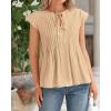 imageBTFBM Women Summer Casual Shirt 2025 Resort Outfits Ruffle Cap Sleeve Front Bow Tie Tops Loose Flowy Beach Blouse ShirtsKhaki