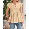 imageBTFBM Women Summer Casual Shirt 2025 Resort Outfits Ruffle Cap Sleeve Front Bow Tie Tops Loose Flowy Beach Blouse ShirtsKhaki
