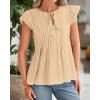 imageBTFBM Women Summer Casual Shirt 2025 Resort Outfits Ruffle Cap Sleeve Front Bow Tie Tops Loose Flowy Beach Blouse ShirtsKhaki