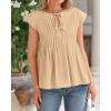 imageBTFBM Women Summer Casual Shirt 2025 Resort Outfits Ruffle Cap Sleeve Front Bow Tie Tops Loose Flowy Beach Blouse ShirtsKhaki
