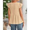 imageBTFBM Women Summer Casual Shirt 2025 Resort Outfits Ruffle Cap Sleeve Front Bow Tie Tops Loose Flowy Beach Blouse ShirtsKhaki