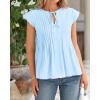 imageBTFBM Women Summer Casual Shirt 2025 Resort Outfits Ruffle Cap Sleeve Front Bow Tie Tops Loose Flowy Beach Blouse ShirtsLight Blue