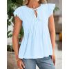 imageBTFBM Women Summer Casual Shirt 2025 Resort Outfits Ruffle Cap Sleeve Front Bow Tie Tops Loose Flowy Beach Blouse ShirtsLight Blue