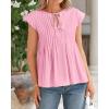 imageBTFBM Women Summer Casual Shirt 2025 Resort Outfits Ruffle Cap Sleeve Front Bow Tie Tops Loose Flowy Beach Blouse ShirtsPink