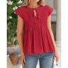 imageBTFBM Women Summer Casual Shirt 2025 Resort Outfits Ruffle Cap Sleeve Front Bow Tie Tops Loose Flowy Beach Blouse ShirtsWine Red