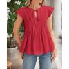 imageBTFBM Women Summer Casual Shirt 2025 Resort Outfits Ruffle Cap Sleeve Front Bow Tie Tops Loose Flowy Beach Blouse ShirtsWine Red