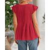 imageBTFBM Women Summer Casual Shirt 2025 Resort Outfits Ruffle Cap Sleeve Front Bow Tie Tops Loose Flowy Beach Blouse ShirtsWine Red
