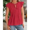 imageBTFBM Women Summer Casual Shirt 2025 Resort Outfits Ruffle Cap Sleeve Front Bow Tie Tops Loose Flowy Beach Blouse ShirtsWine Red