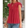 imageBTFBM Women Summer Casual Shirt 2025 Resort Outfits Ruffle Cap Sleeve Front Bow Tie Tops Loose Flowy Beach Blouse ShirtsWine Red