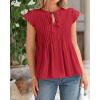 imageBTFBM Women Summer Casual Shirt 2025 Resort Outfits Ruffle Cap Sleeve Front Bow Tie Tops Loose Flowy Beach Blouse ShirtsWine Red