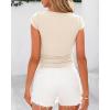 imageBTFBM Womens Basic Ribbed T Shirts Crew Neck Short Sleeve Stretchy Ruched Slim Fit Workout Going Out Summer TopsBeige