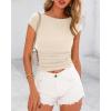 imageBTFBM Womens Basic Ribbed T Shirts Crew Neck Short Sleeve Stretchy Ruched Slim Fit Workout Going Out Summer TopsBeige