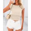 imageBTFBM Womens Basic Ribbed T Shirts Crew Neck Short Sleeve Stretchy Ruched Slim Fit Workout Going Out Summer TopsBeige
