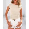 imageBTFBM Womens Basic Ribbed T Shirts Crew Neck Short Sleeve Stretchy Ruched Slim Fit Workout Going Out Summer TopsBeige