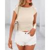 imageBTFBM Womens Basic Ribbed T Shirts Crew Neck Short Sleeve Stretchy Ruched Slim Fit Workout Going Out Summer TopsBeige