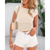 imageBTFBM Womens Basic Ribbed T Shirts Crew Neck Short Sleeve Stretchy Ruched Slim Fit Workout Going Out Summer TopsBeige