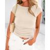 imageBTFBM Womens Basic Ribbed T Shirts Crew Neck Short Sleeve Stretchy Ruched Slim Fit Workout Going Out Summer TopsBeige