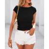imageBTFBM Womens Basic Ribbed T Shirts Crew Neck Short Sleeve Stretchy Ruched Slim Fit Workout Going Out Summer TopsBlack