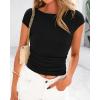 imageBTFBM Womens Basic Ribbed T Shirts Crew Neck Short Sleeve Stretchy Ruched Slim Fit Workout Going Out Summer TopsBlack