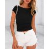imageBTFBM Womens Basic Ribbed T Shirts Crew Neck Short Sleeve Stretchy Ruched Slim Fit Workout Going Out Summer TopsBlack