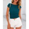 imageBTFBM Womens Basic Ribbed T Shirts Crew Neck Short Sleeve Stretchy Ruched Slim Fit Workout Going Out Summer TopsDark Blue