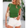 imageBTFBM Womens Basic Ribbed T Shirts Crew Neck Short Sleeve Stretchy Ruched Slim Fit Workout Going Out Summer TopsGreen