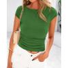 imageBTFBM Womens Basic Ribbed T Shirts Crew Neck Short Sleeve Stretchy Ruched Slim Fit Workout Going Out Summer TopsGreen