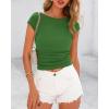 imageBTFBM Womens Basic Ribbed T Shirts Crew Neck Short Sleeve Stretchy Ruched Slim Fit Workout Going Out Summer TopsGreen