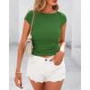 imageBTFBM Womens Basic Ribbed T Shirts Crew Neck Short Sleeve Stretchy Ruched Slim Fit Workout Going Out Summer TopsGreen