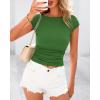 imageBTFBM Womens Basic Ribbed T Shirts Crew Neck Short Sleeve Stretchy Ruched Slim Fit Workout Going Out Summer TopsGreen