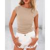 imageBTFBM Womens Basic Ribbed T Shirts Crew Neck Short Sleeve Stretchy Ruched Slim Fit Workout Going Out Summer TopsKhaki