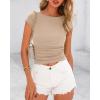 imageBTFBM Womens Basic Ribbed T Shirts Crew Neck Short Sleeve Stretchy Ruched Slim Fit Workout Going Out Summer TopsKhaki
