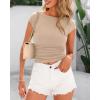 imageBTFBM Womens Basic Ribbed T Shirts Crew Neck Short Sleeve Stretchy Ruched Slim Fit Workout Going Out Summer TopsKhaki