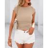 imageBTFBM Womens Basic Ribbed T Shirts Crew Neck Short Sleeve Stretchy Ruched Slim Fit Workout Going Out Summer TopsKhaki