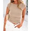 imageBTFBM Womens Basic Ribbed T Shirts Crew Neck Short Sleeve Stretchy Ruched Slim Fit Workout Going Out Summer TopsKhaki