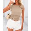 imageBTFBM Womens Basic Ribbed T Shirts Crew Neck Short Sleeve Stretchy Ruched Slim Fit Workout Going Out Summer TopsKhaki