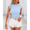 imageBTFBM Womens Basic Ribbed T Shirts Crew Neck Short Sleeve Stretchy Ruched Slim Fit Workout Going Out Summer TopsLight Blue