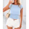 imageBTFBM Womens Basic Ribbed T Shirts Crew Neck Short Sleeve Stretchy Ruched Slim Fit Workout Going Out Summer TopsLight Blue