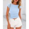 imageBTFBM Womens Basic Ribbed T Shirts Crew Neck Short Sleeve Stretchy Ruched Slim Fit Workout Going Out Summer TopsLight Blue
