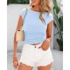 imageBTFBM Womens Basic Ribbed T Shirts Crew Neck Short Sleeve Stretchy Ruched Slim Fit Workout Going Out Summer TopsLight Blue