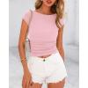 imageBTFBM Womens Basic Ribbed T Shirts Crew Neck Short Sleeve Stretchy Ruched Slim Fit Workout Going Out Summer TopsPink