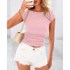 imageBTFBM Womens Basic Ribbed T Shirts Crew Neck Short Sleeve Stretchy Ruched Slim Fit Workout Going Out Summer TopsPink
