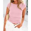 imageBTFBM Womens Basic Ribbed T Shirts Crew Neck Short Sleeve Stretchy Ruched Slim Fit Workout Going Out Summer TopsPink