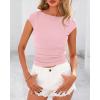 imageBTFBM Womens Basic Ribbed T Shirts Crew Neck Short Sleeve Stretchy Ruched Slim Fit Workout Going Out Summer TopsPink