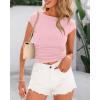 imageBTFBM Womens Basic Ribbed T Shirts Crew Neck Short Sleeve Stretchy Ruched Slim Fit Workout Going Out Summer TopsPink