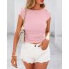 imageBTFBM Womens Basic Ribbed T Shirts Crew Neck Short Sleeve Stretchy Ruched Slim Fit Workout Going Out Summer TopsPink