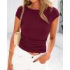 imageBTFBM Womens Basic Ribbed T Shirts Crew Neck Short Sleeve Stretchy Ruched Slim Fit Workout Going Out Summer TopsWine Red