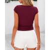 imageBTFBM Womens Basic Ribbed T Shirts Crew Neck Short Sleeve Stretchy Ruched Slim Fit Workout Going Out Summer TopsWine Red